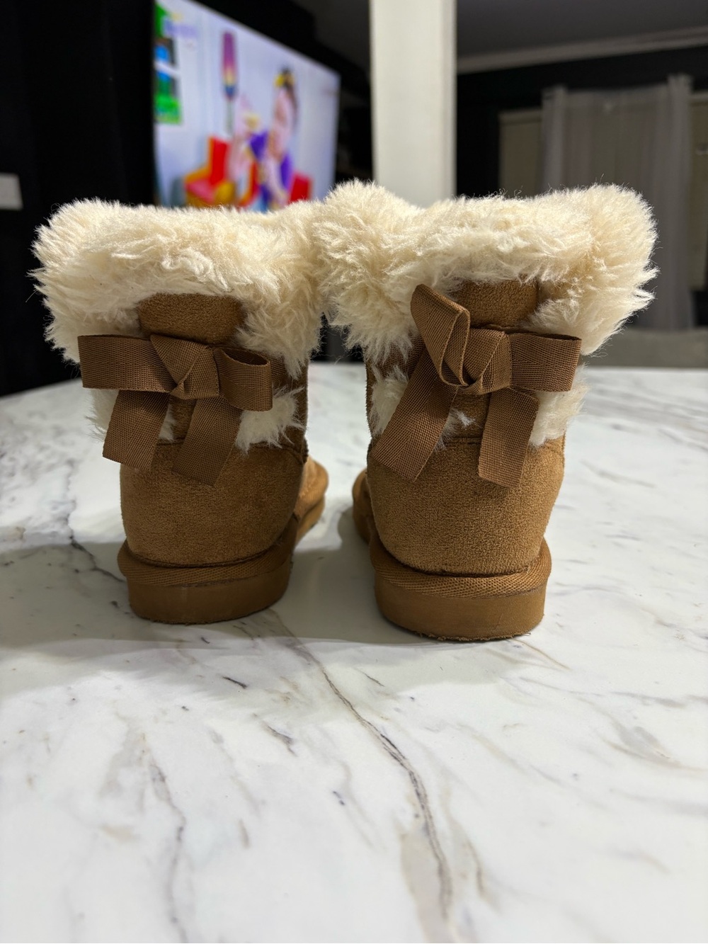 Amazon Kids Brown Faux Fur Bow Winter Boots